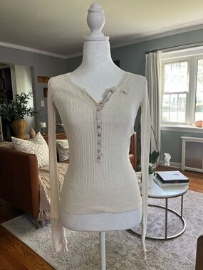 Vintage Abercrombie & Fitch Ribbed Long Sleeve Henley Top Sz. S Bella Swan Y2K
